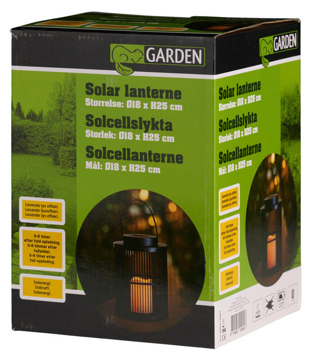 Lykt med solcelle svart 18 x 18 x 25 cm